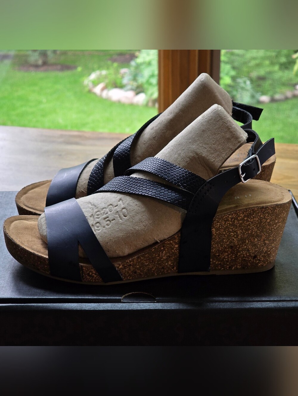 Annie Comfort Strappy. Wedge Sandals, Navy In Size 7M